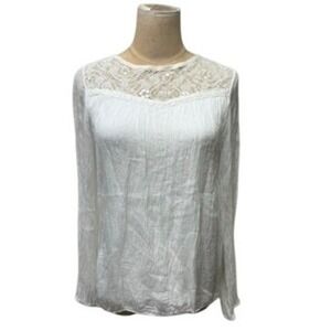 "TENDENZE" White Lace Detail Romantic Sheer Blouse Women's SZ S ITALY SILK Fairy